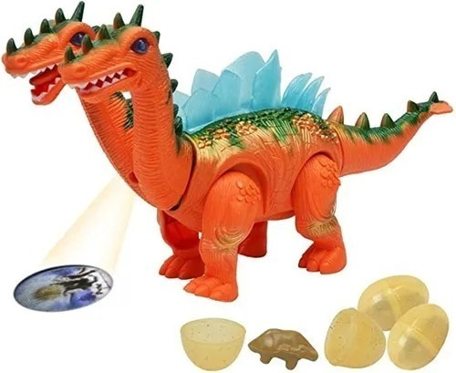 Juguete Dinosaurio 2 Cabezas Luz Sonido Camina Huevos 38 Cm