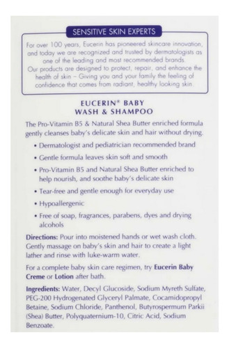 Eucerin Baby Wash Shampoo Y Jabon Liquido Para Bebe 400ml