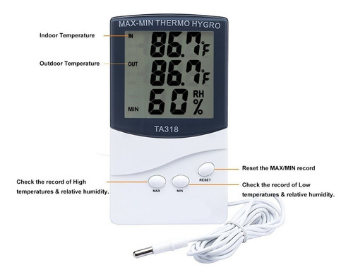 Termohigrometro Ta-318 Temperatura Externa Interna Y Humedad