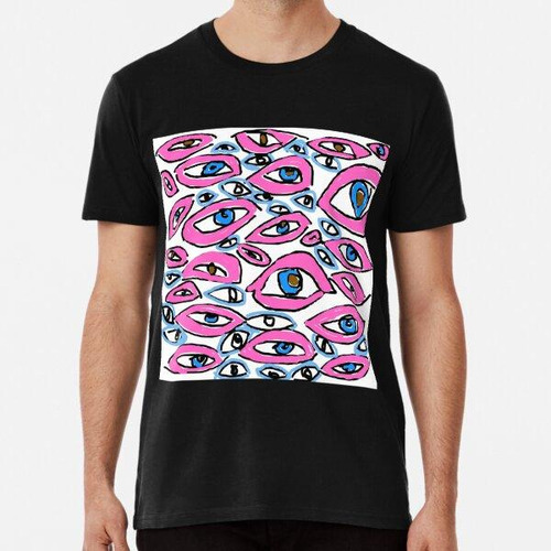 Remera Hand Drawn Pattern Of Eyes In Colors Pink, Blue, Brow