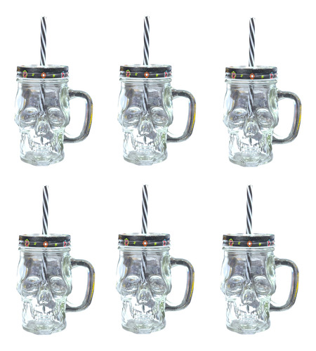 15 Tarros Vaso Mason Calavera Halloween Cráneo 350ml