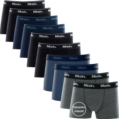 Kit 10 Cuecas Boxer Infantil Mash Meninos Algodão. - R$ 149,9