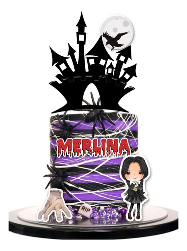 Cake Topper Merlina Castillo Imprimible Decoración Torta