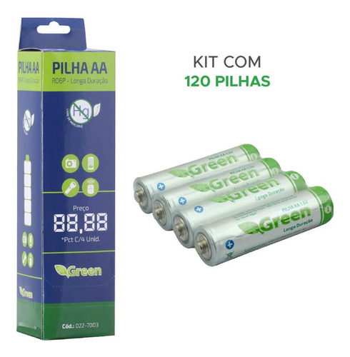 Pack C/120 Pilhas Pequena Aa Original Green - Dura Muito