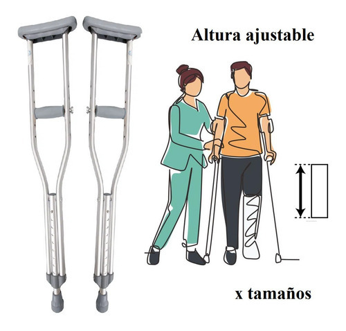 Muletas Axilares Ajustables De Aluminio Por Tamaños Ch-m-l Color Plateado