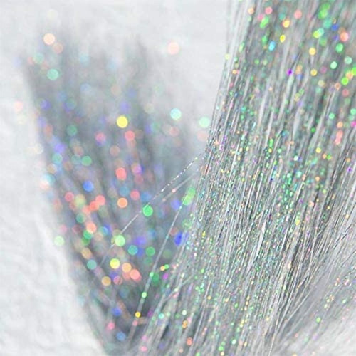 Hilos De Oropel Metalicos Para Cabello Plateado Holografico