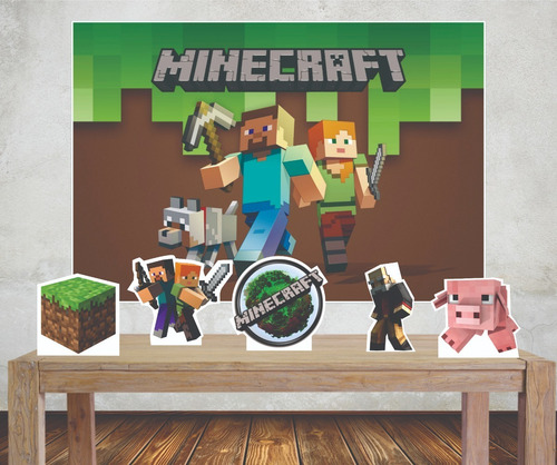 Kit Painel Poli Banner + Displays Festa Minecraft