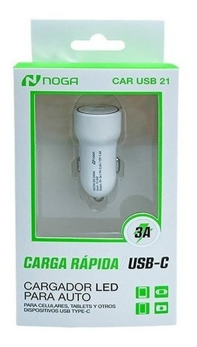 Cargador Para Auto Celular Usb Tipo C Samsung Motorola Noga