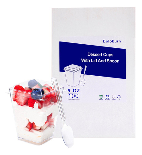 100 Taza Cuadrada Postre 5 Onza Tapa Cuchara Parfait Para