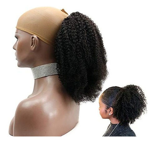 Funtress Afro Kinky Rizado Cola De Caballo De Cabello Humano