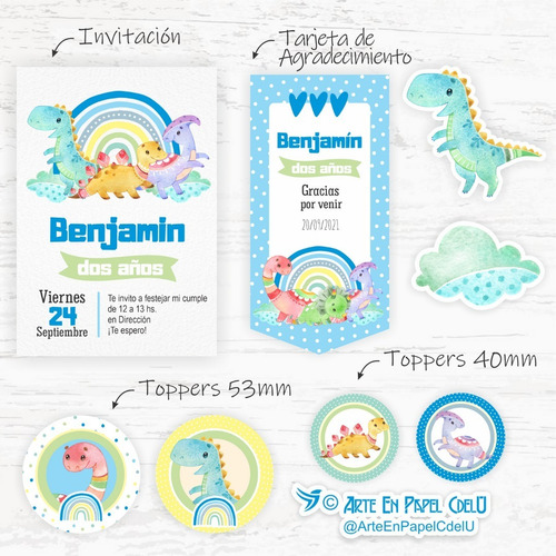 Imagen 3 de 5 de Dinosaurios Arcoiris Imprimible Decoracion Candy Textoeditab