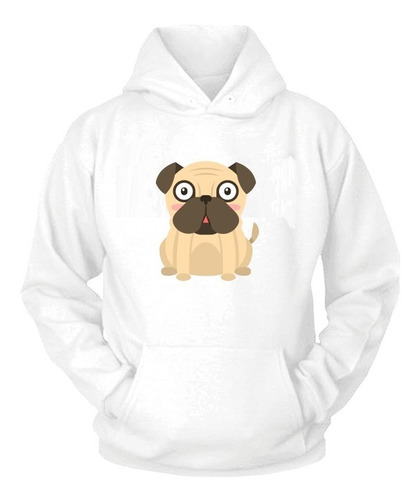 Sudadera Unisex Blanca Perrito Pug 2  Adulto Niños Sublimaci