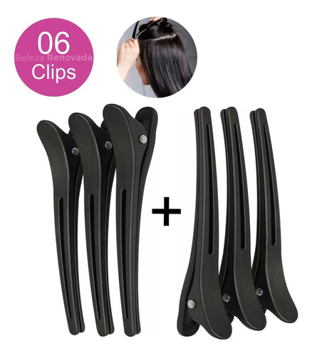 Prendedor De Cabelo Plástico Clip Bico Pato Cabeleleiro C/ 6 Cor Preto