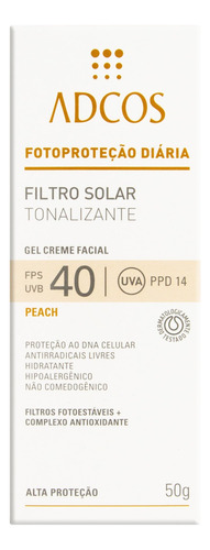 Protetor Solar Tonalizante Gel-Creme Facial FPS 40 Peach Adcos Caixa 50g
