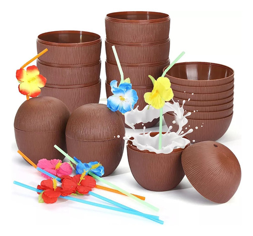 12 Vasos De Coco Tropical Hawaiano Para Fiestas En La Playa