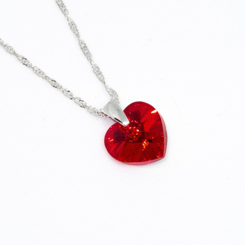 Imagen 4 de 10 de Collar Cadena + Dije Cristal Corazón 10mm Plata 925