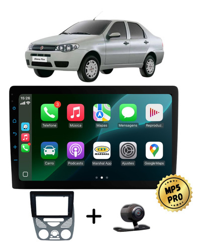 Kit Multimidia Mp5 Pro+ 9'' Fiat Siena G2 2002/2014 Com Ar