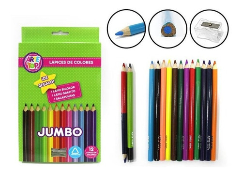 Lápices Jumbo 12 Colores Triangular Mina 5mm