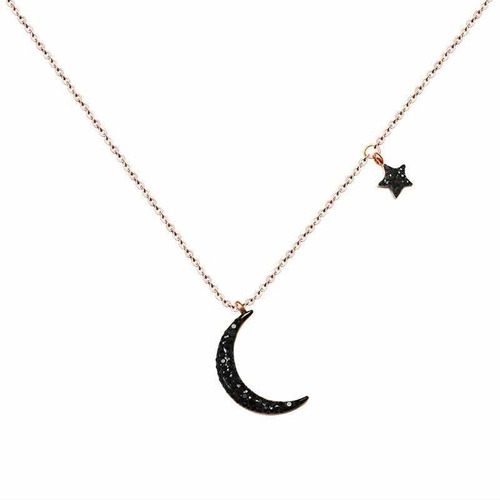 Collar Luna Y Estrella Cristal Negro / Envío Gratis