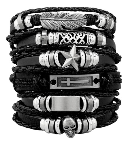 Pulsera Manillas Brazalete Cuero Genuino Skull Biker Hombre