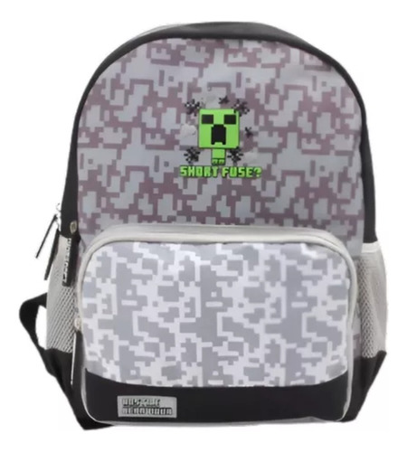 Mochila Juvenil Minecraft Gris Intek Original