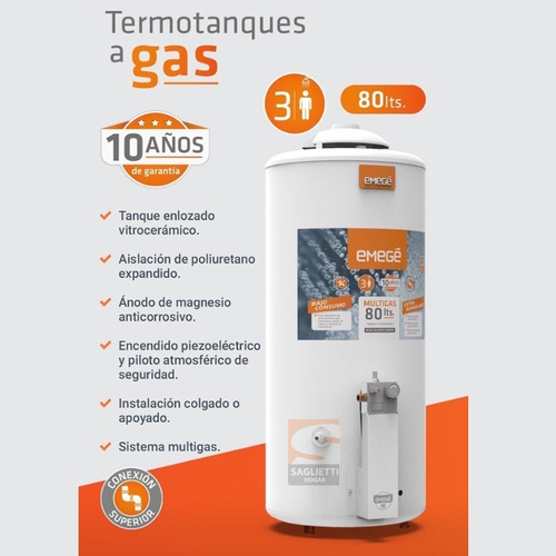 Imagen 3 de 10 de Termotanque Gas Emege 80 Litros Ttq80em 10 Años Garantía