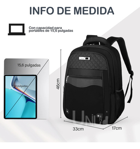 Mochila Urbana Para Portátil De Gran Capacidad Para Hombre Para Mujer Mochila De Viaje Uniuni Color Negro