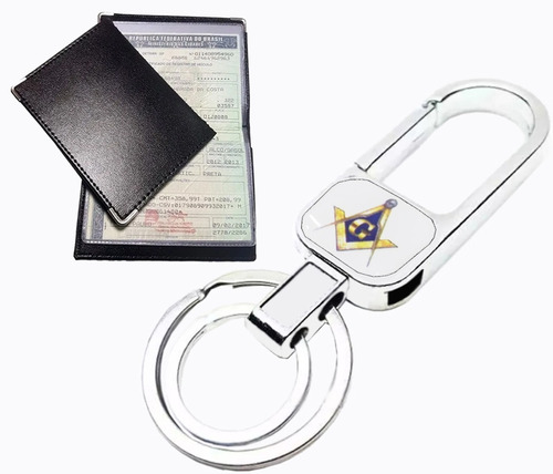 Chaveiro Maçonaria Metal Mosquetão + Porta Documento Carro