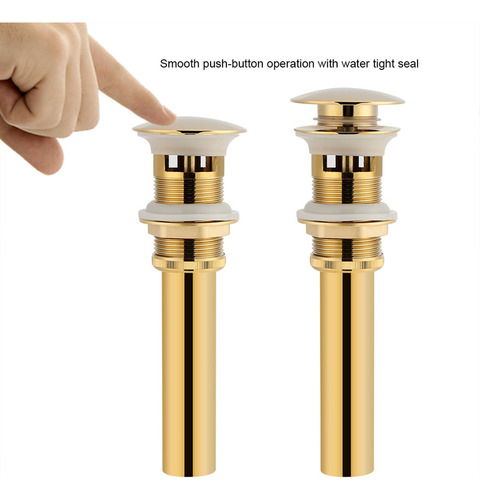 Contra Lavabo Tipo Push Pop Up Sin Rebosadero Mate Dorado