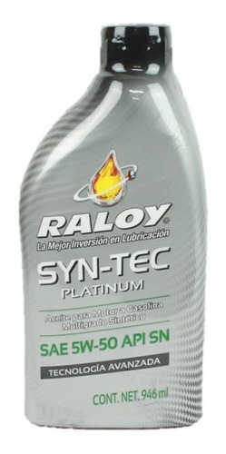 Aceite Raloy Sintetico Platinum 5w50 Api Sn Gasolina Litro