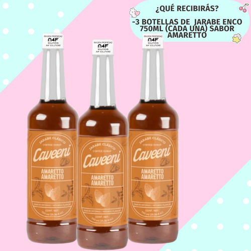 Jarabe Sabor Amaretto Caveeni Enco Para Café 750ml 3 Piezas