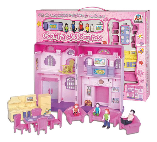 Brinquedo Casinha Dos Sonhos Grande Rosa Menina + Bonecas 