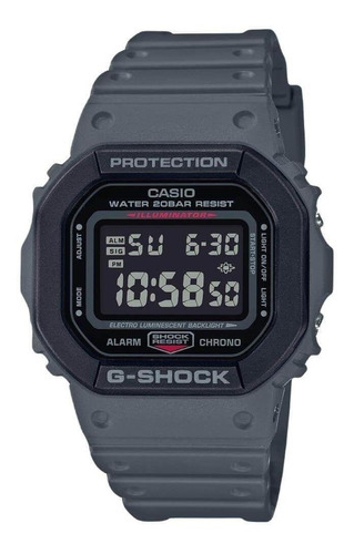 Reloj pulsera digital Casio DW-5610 con correa de resina color gris - fondo negro/gris