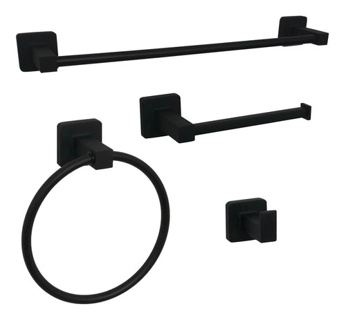 Kit Lavabo Preto Fosco Para Banheiro Acessório Inox Quadrado