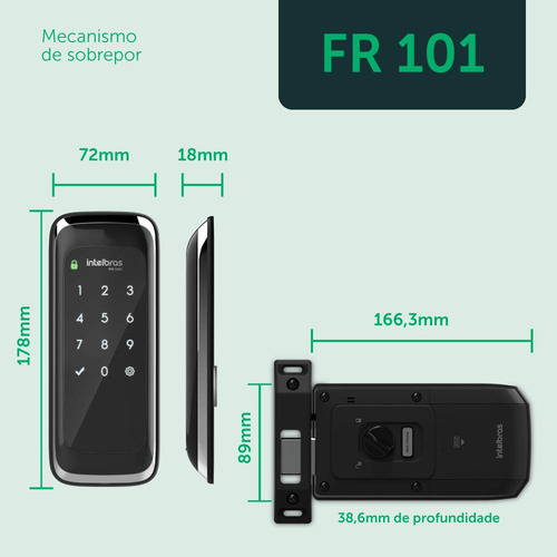 Fechadura Digital Sobrepor Fr101 Preto Intelbras Preto