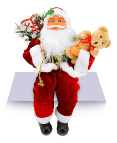 Papai Noel Sentado Casaco Vermelho 30cm , Mini Urso Pelúcia