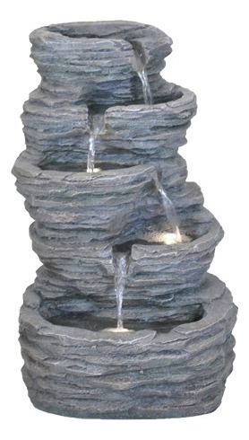 Fuente De Agua Grande Cascada De Piedra + Luz Led 48cm Tm