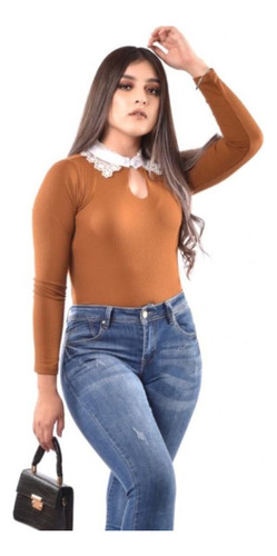 Blusa De Dama Cuello Encaje Manga Corta Moda Casual Elegante