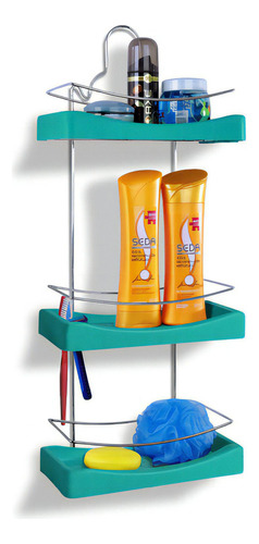Porta Shampoo Triplo Cromo Colors Aço E Plastico N350 Niq