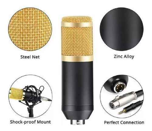 Brazo Micrófono Profesional Streaming De Condensador Gold Negro