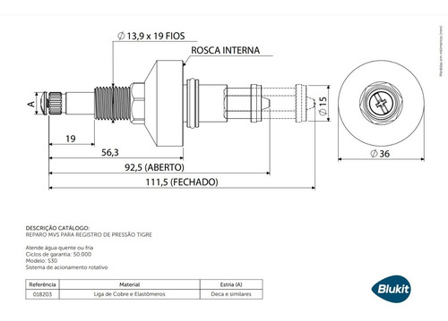 Reparo P/ Reg. Pressão Chuveiro S-30 Tigre 018203 - Blukit