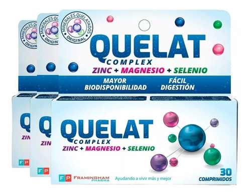 Suplemento Quelat Complex Zinc + Magnesio X 30u Combo X3