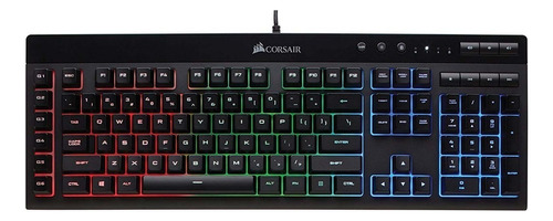 Teclado gamer Corsair Rgb Pro K55 QWERTY Rubber Dome español España color negro con luz RGB