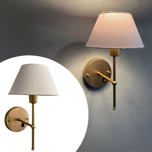 Arandela Parede Colonial Com Interruptor Na Base E Cupula Estrutura Dourado Com Branco 127/220v