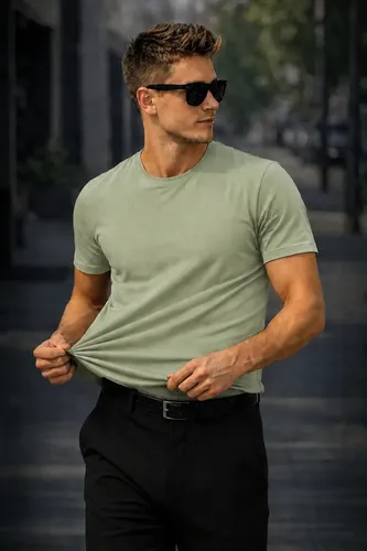 Camiseta Basica Modal Masculina Algodão Malha Peruana Verde Olive Sem Estampa M Liso