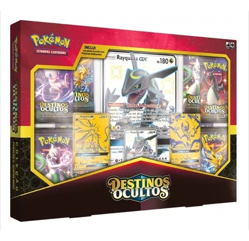 Box Pokémon Destinos Ocultos Rayquaza Shiny Solgaleo Lunala