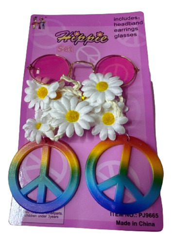 Kit Hippie Oculos Faixa Brincos Fantasia Cosplay Paz Amor 2