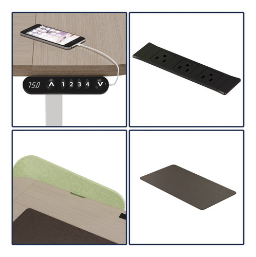 Escritorio Altura Ajustable Con Enchufe Forma L 150x68/100cm