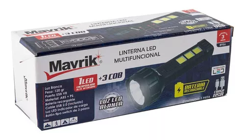 Linterna LED multifunción 3 en 1 con batería recargable