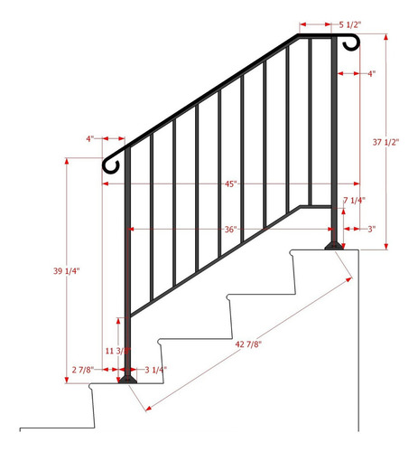 Vevor Barandal De Pasamanos De Escaleras 3 O 4 Pasos Hierro Color Negro